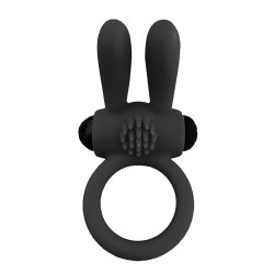 Silikonowy pierścień na penisa z uszami królika i wibracjami.