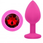 Korek analny, silikonowy plug różowy z czerwonym kryształkiem
